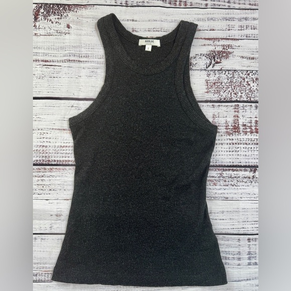 AGOLDE Dark Gray Ribbed Bea Cutaway Tank - Picture 1 of 6